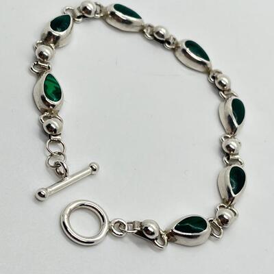 LOT 20: Sterling & Malachite Toggle Bracelet