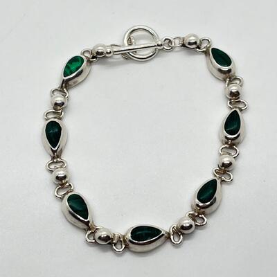 LOT 20: Sterling & Malachite Toggle Bracelet