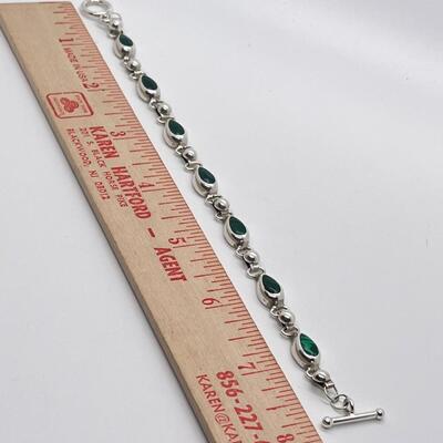 LOT 20: Sterling & Malachite Toggle Bracelet