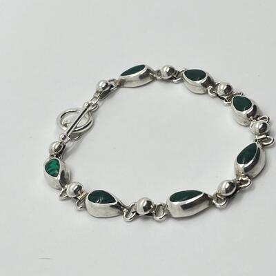 LOT 20: Sterling & Malachite Toggle Bracelet