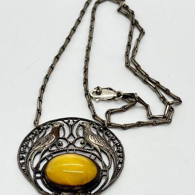 LOT 23: Yellow Aventurine Cabochon set in Sterling Silver - 18" Chain