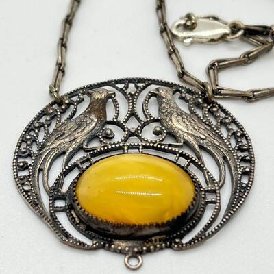LOT 23: Yellow Aventurine Cabochon set in Sterling Silver - 18" Chain