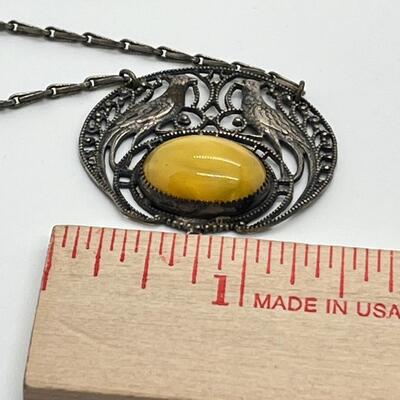 LOT 23: Yellow Aventurine Cabochon set in Sterling Silver - 18" Chain