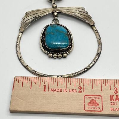 LOT 28: Vintage Eddie Chee Navajo Turquoise & Sterling Silver Pendant Necklace (18