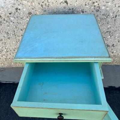 Small Wood Vintage Style Turquoise Nightstand Cabinet