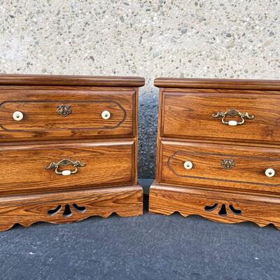 Matching Pair of Vintage Two Drawer Nightstand End Tables