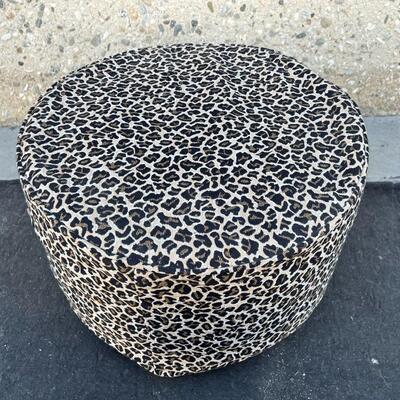 Retro Pink Round Wheel Ottoman Foot Resting Stool with Leopard Print Cover
