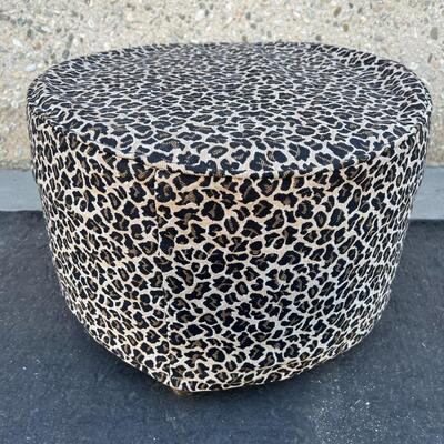 Retro Pink Round Wheel Ottoman Foot Resting Stool with Leopard Print Cover