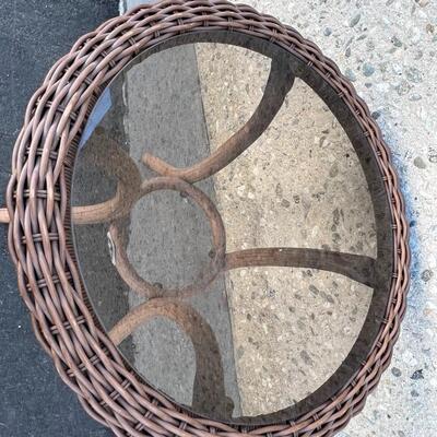 Weaved Round Glass Small Table Top Patio Furniture
