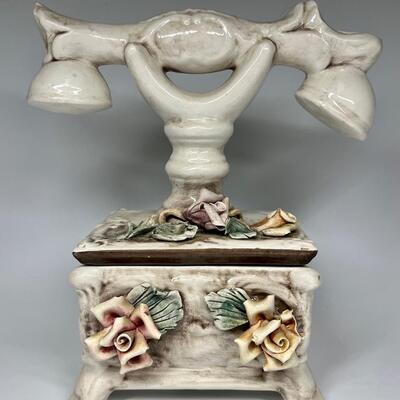 Antique Capodimonte Italian Porcelain Telephone Trinket Jewelry Box