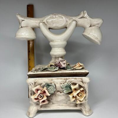 Antique Capodimonte Italian Porcelain Telephone Trinket Jewelry Box