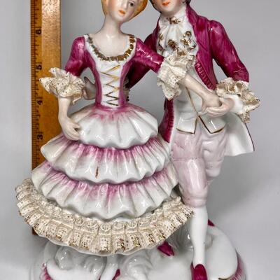 Vintage Antique Porcelain Lace Dresden Style French Lovers Couple Figurine