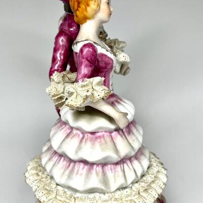 Vintage Antique Porcelain Lace Dresden Style French Lovers Couple Figurine