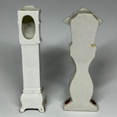 Pair of white with flower pattern grandfather clocks ceramic figurines