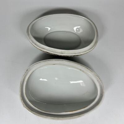 White and flower pattern egg shaped ceramic trinket box