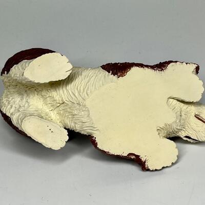 Spaniel dog white and brown resin figurine