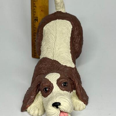 Spaniel dog white and brown resin figurine