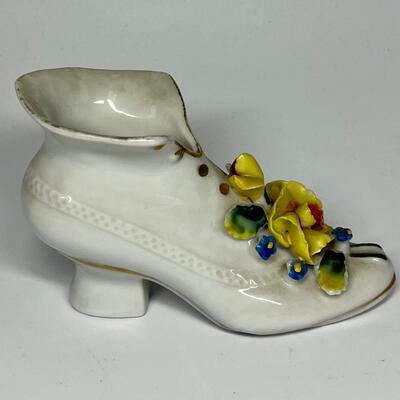 White and flower ceramic shoe boot figurine