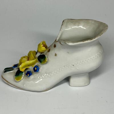White and flower ceramic shoe boot figurine