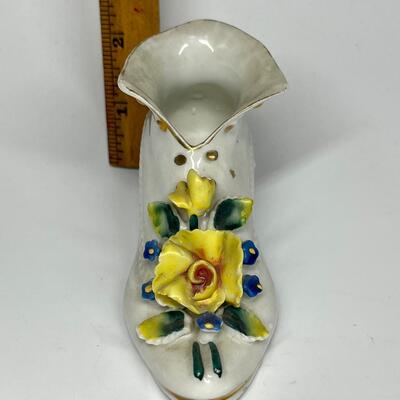 White and flower ceramic shoe boot figurine