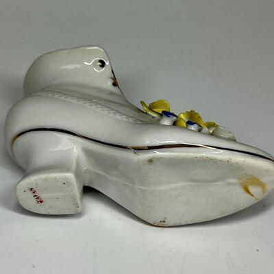 White and flower ceramic shoe boot figurine