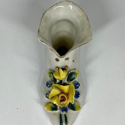 White and flower ceramic shoe boot figurine