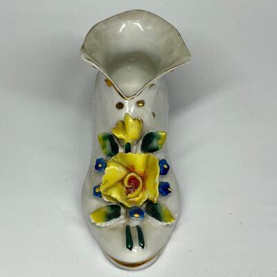 White and flower ceramic shoe boot figurine