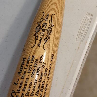 Autographed Hank Aaron 25th Anniversary Laser Engraved Milwaukee Stadium Bat, 13/250