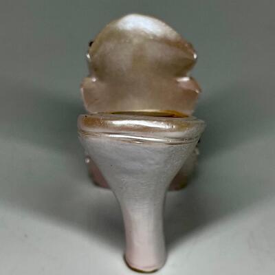 White beaded miniature shoe clock figurine