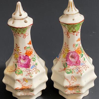 LOT 12:  Vintage Floral Hand Painted Condiment Set, Japan