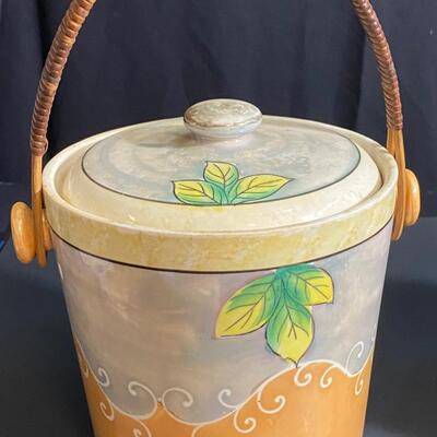 LOT 38: Vintage Lusterware Hand Painted Ice Buckets/Biscuit Jars Bamboo Handle Japan