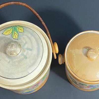 LOT 38: Vintage Lusterware Hand Painted Ice Buckets/Biscuit Jars Bamboo Handle Japan