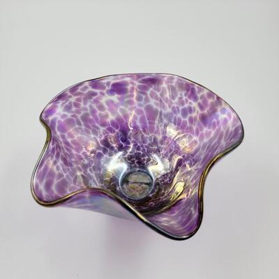 PURPLE IRIDESCENT MOSAIC ART GLASS VASE