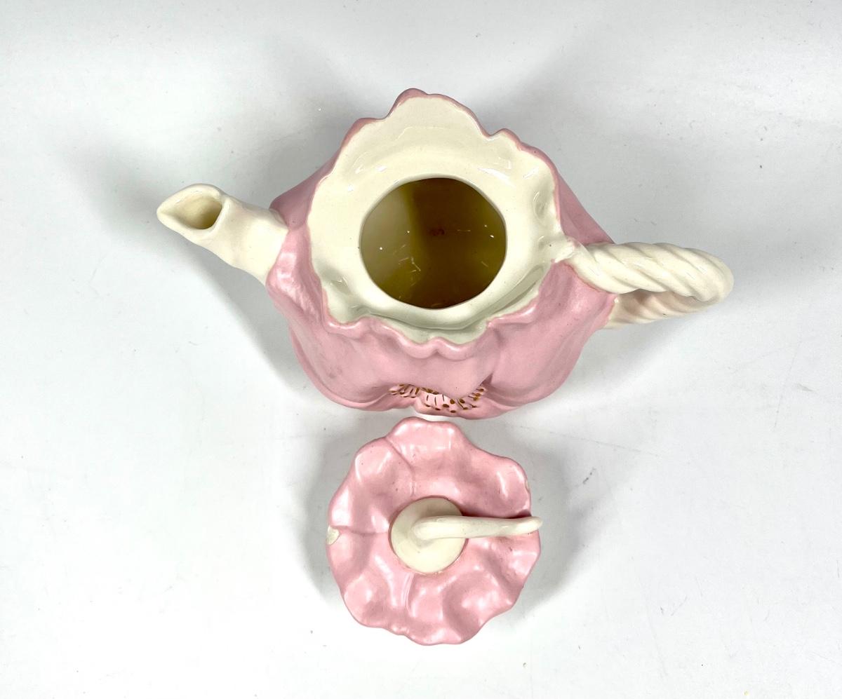 Small Vintage Pearlized Pink Flower Teapot