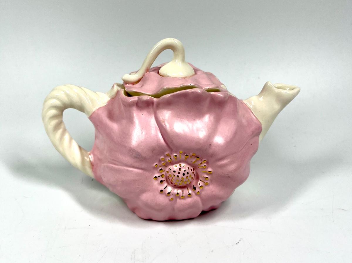 Small Vintage Pearlized Pink Flower Teapot