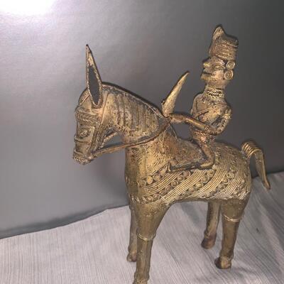 Rare Vintage Tribal India Cast Bronze Dhokra Bastar Lost Wax Statue Warrior on Horse