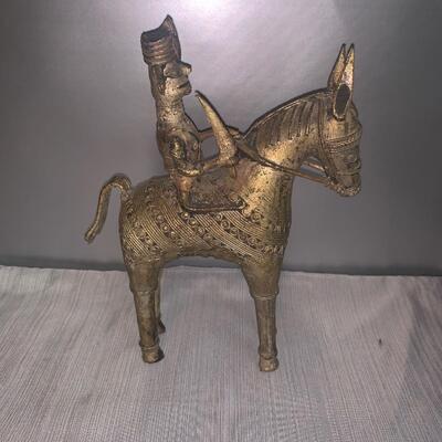 Rare Vintage Tribal India Cast Bronze Dhokra Bastar Lost Wax Statue Warrior on Horse