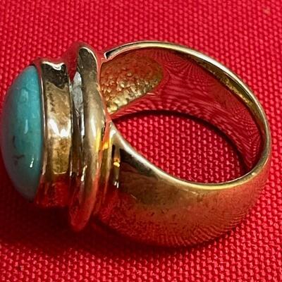 Large 14g Sterling & turquoise  ring Size 8