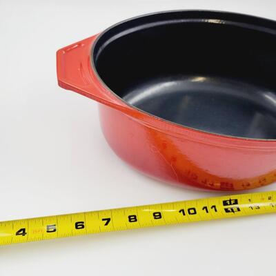 VINTAGE ENAMEL CAST IRON RED/ORANGE OVAL DUTCH OVEN