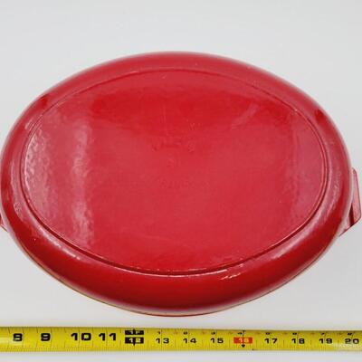 VINTAGE ENAMEL CAST IRON RED/ORANGE OVAL DUTCH OVEN