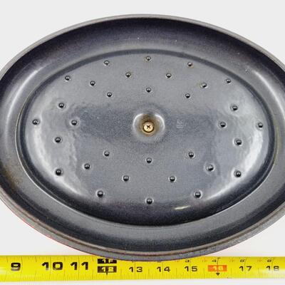 VINTAGE ENAMEL CAST IRON RED/ORANGE OVAL DUTCH OVEN