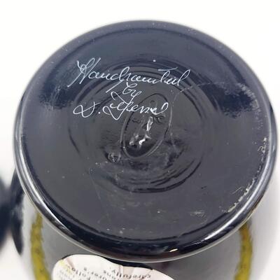 VINTAGE FENTON HAND PAINTED SILVER POPPIES BLACK GLASS GINGER JAR - SIGNED
