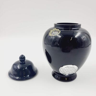 VINTAGE FENTON HAND PAINTED SILVER POPPIES BLACK GLASS GINGER JAR - SIGNED