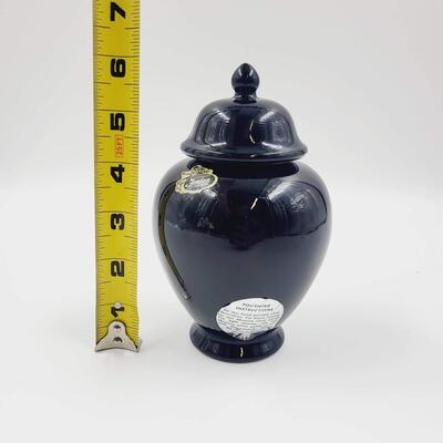 VINTAGE FENTON HAND PAINTED SILVER POPPIES BLACK GLASS GINGER JAR - SIGNED