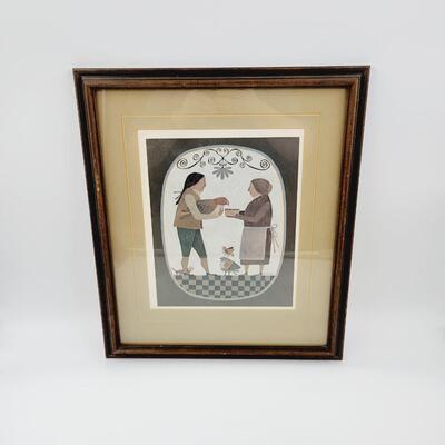 R. DAVEY FOLK ART FRAMED PRINT "SIMPLY FRIENDS"