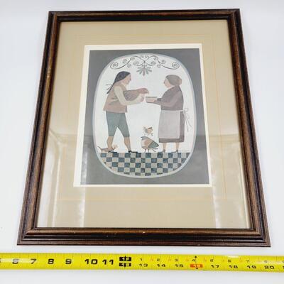 R. DAVEY FOLK ART FRAMED PRINT "SIMPLY FRIENDS"