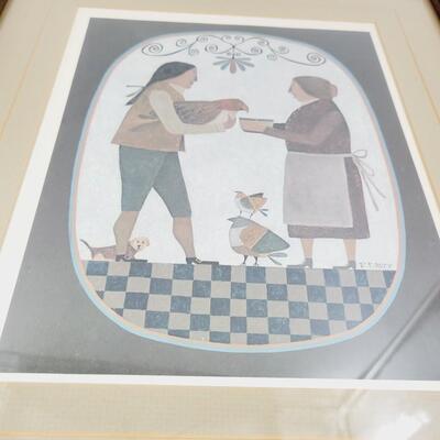 R. DAVEY FOLK ART FRAMED PRINT "SIMPLY FRIENDS"