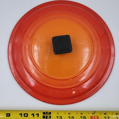 VINTAGE ENAMEL CAST IRON ORANGE LE CREUSET DUTCH OVEN