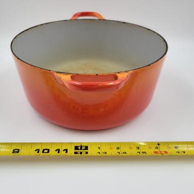 VINTAGE ENAMEL CAST IRON ORANGE LE CREUSET DUTCH OVEN