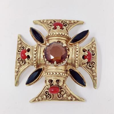 VINTAGE FLORENZA MALTESE CROSS BROOCH